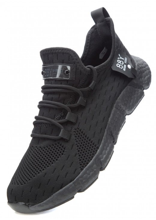 A photo of black knit sneakers